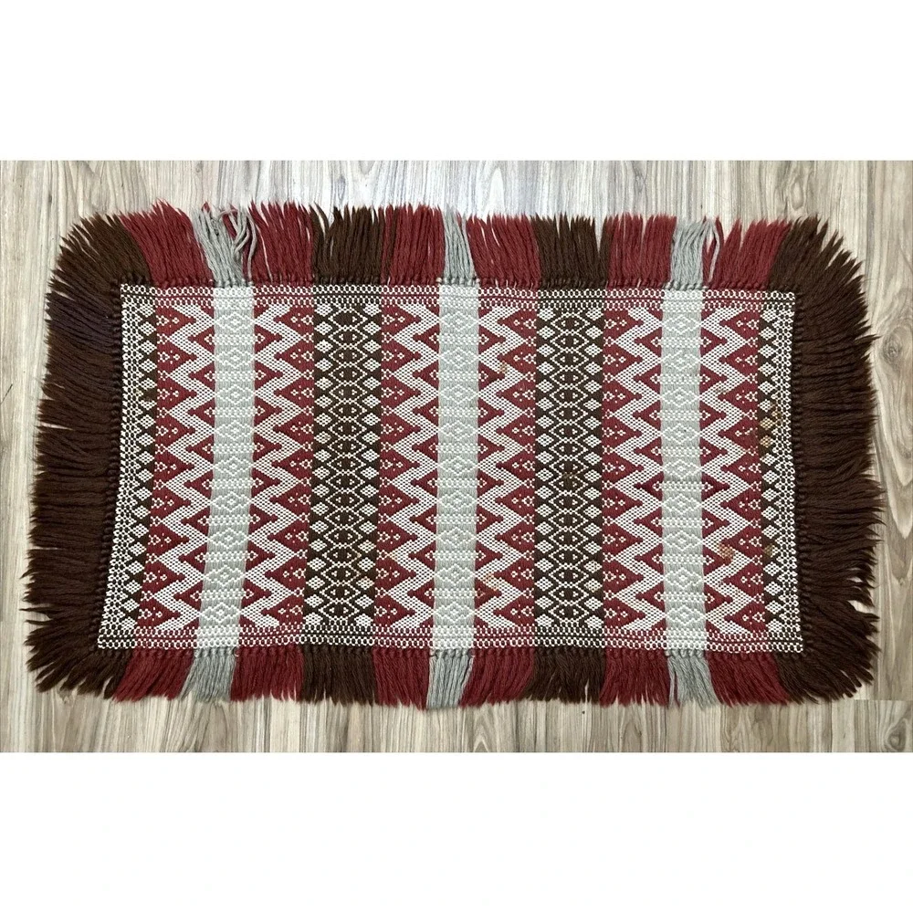 VTG Hand Loomed Kilim Rug Woven Wool Brown Maroon 25